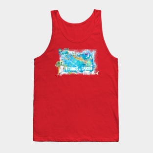 Turks Caicos Illustrated Travel Map with Roads and Highlights Tank Top